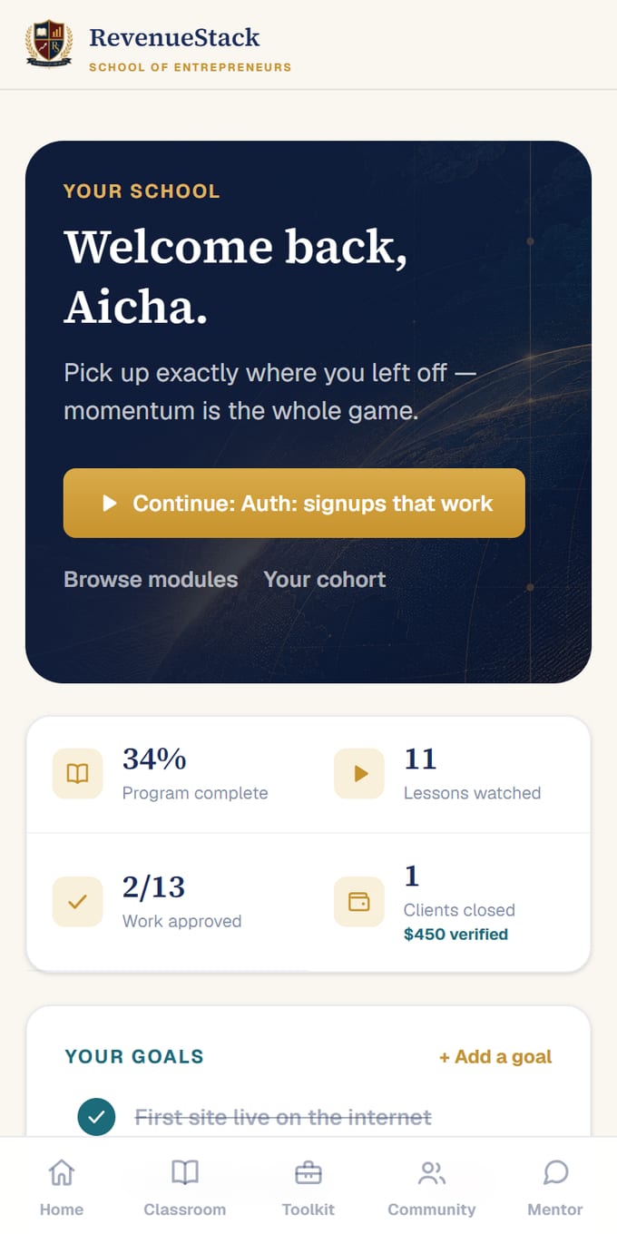 The student dashboard